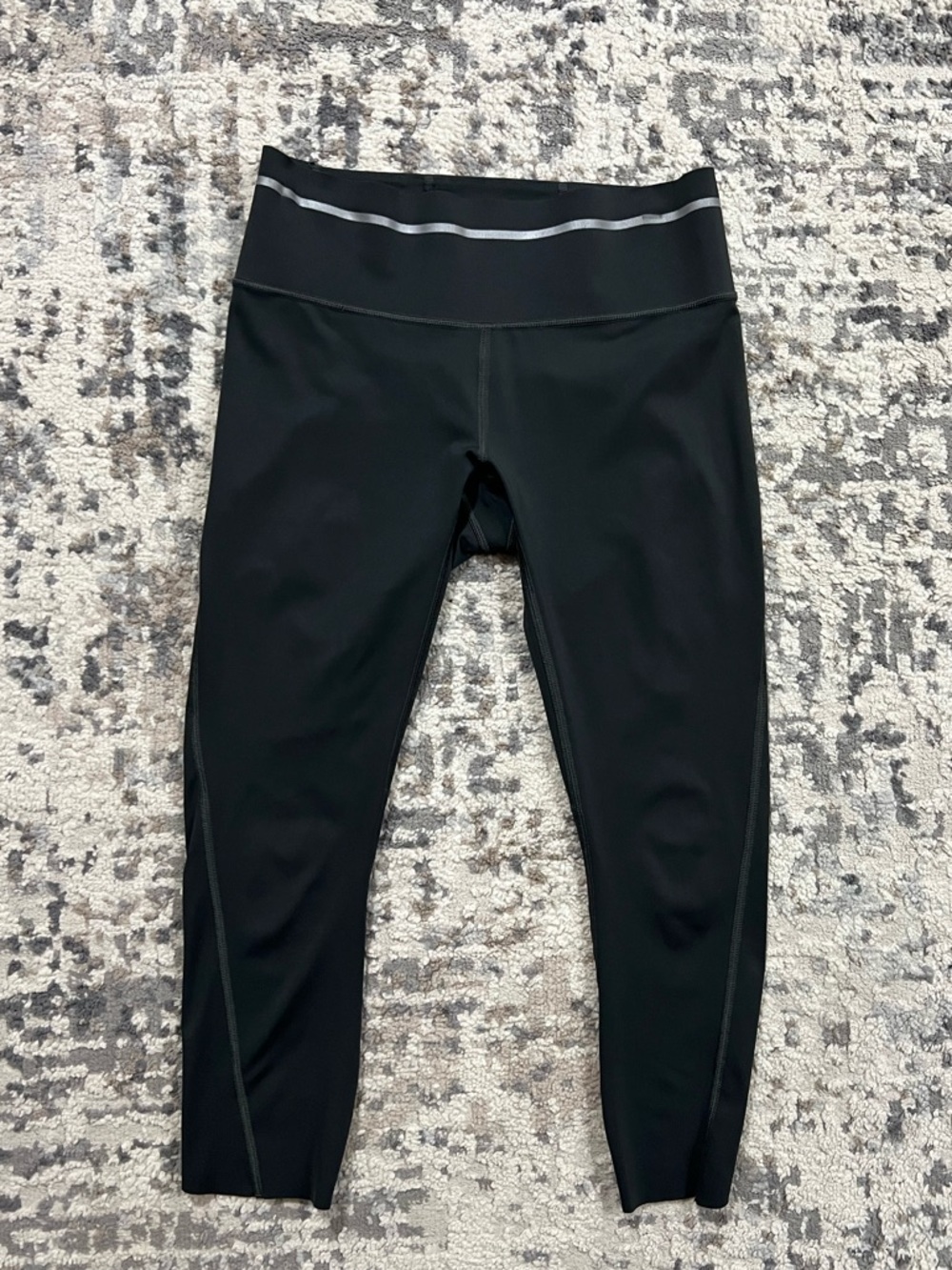 Athleta Green Capri Leggings with Silver Reflective Stripe